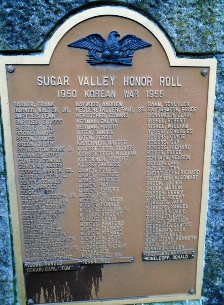 SUGAR VALLEY HONOR ROLL WAR MEMORIAL PLAQUE