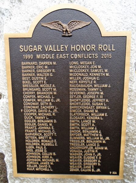 SUGAR VALLEY HONOR ROLL MIDDLE EAST CONFLICTS MEMORIAL PLAQUE