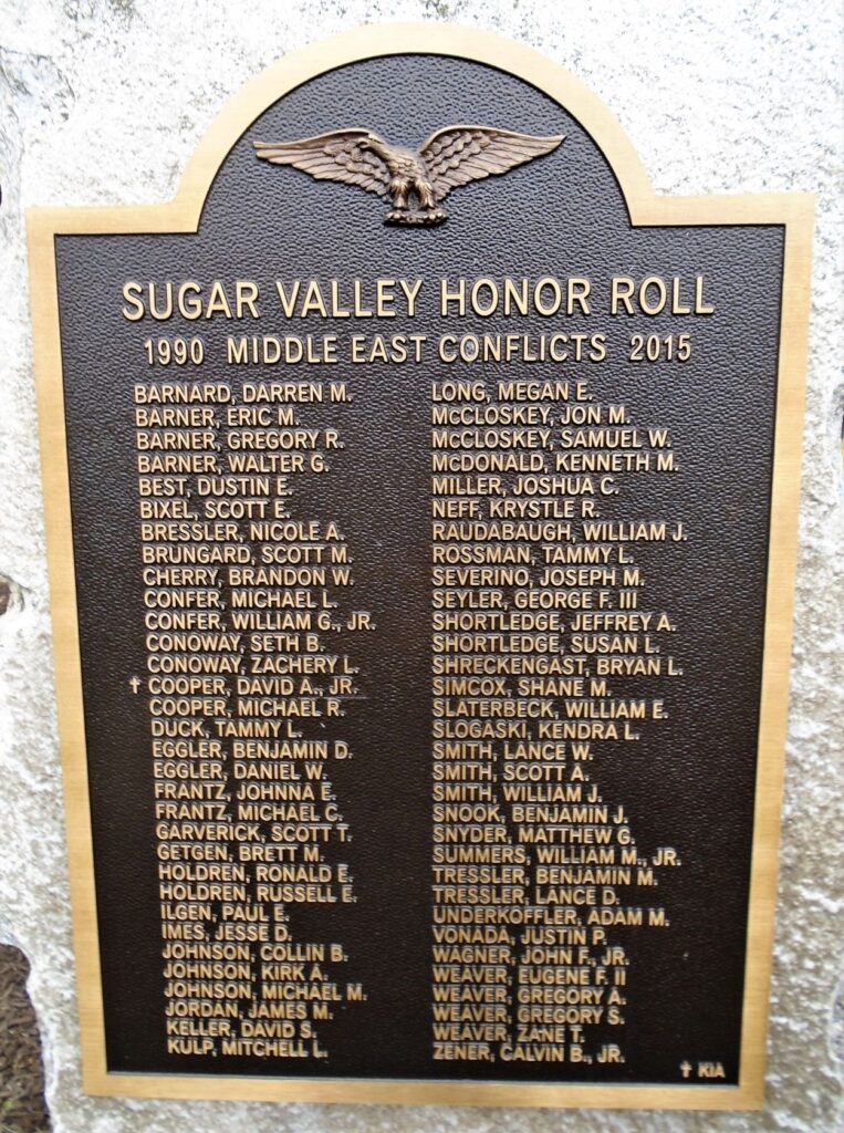 SUGAR VALLEY HONOR ROLL MIDDLE EAST CONFLICTS MEMORIAL PLAQUE