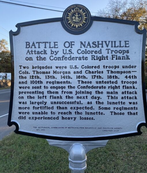BATTLE OF NASHVILLE ATTACK BY U.S. COLORED TROOPS MEMORIAL MARKER BACK