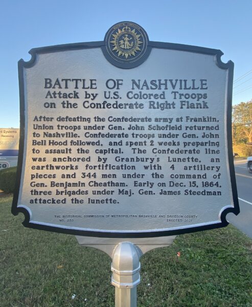 BATTLE OF NASHVILLE ATTACK BY U.S. COLORED TROOPS MEMORIAL MARKER FRONT