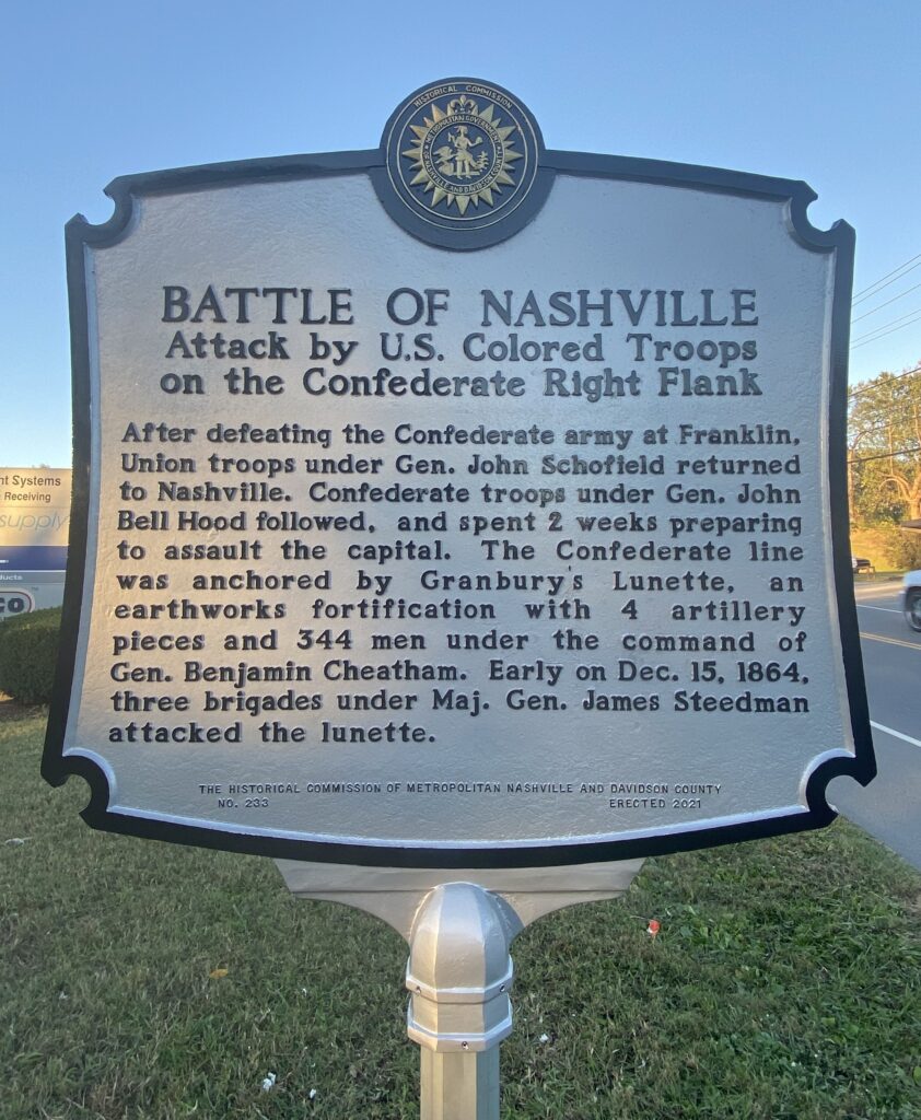 BATTLE OF NASHVILLE ATTACK BY U.S. COLORED TROOPS MEMORIAL MARKER FRONT