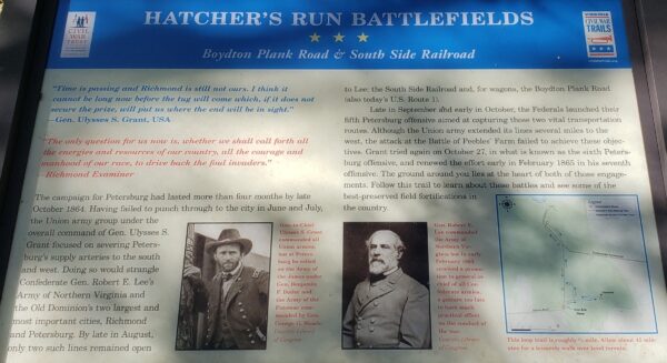 HATCHER’S RUN BATTLEFIELDS BOYDTON PLANK ROAD MEMORIAL PANEL