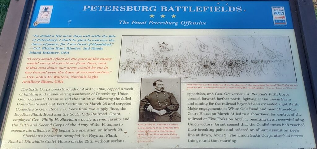 PETERSBURG BATTLEFIELDS THE FINAL PETERSBURG OFFENSIVE MEMORIAL PANEL