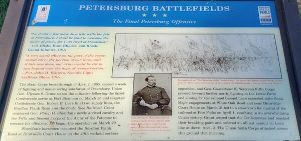 PETERSBURG BATTLEFIELDS THE FINAL PETERSBURG OFFENSIVE MEMORIAL PANEL