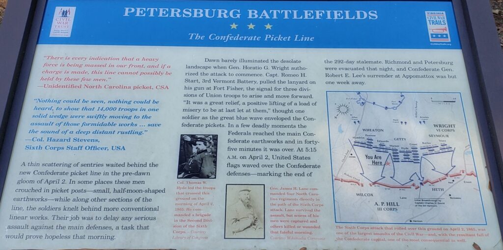 PETERSBURG BATTLEFIELDS THE CONFEDERATE PICKET LINE MEMORIAL PANEL