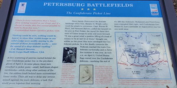 PETERSBURG BATTLEFIELDS THE CONFEDERATE PICKET LINE MEMORIAL PANEL