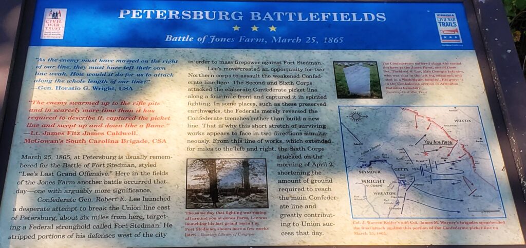 PETERSBURG BATTLEFIELDS BATTLE OF JONES FARM MEMORIAL PANEL