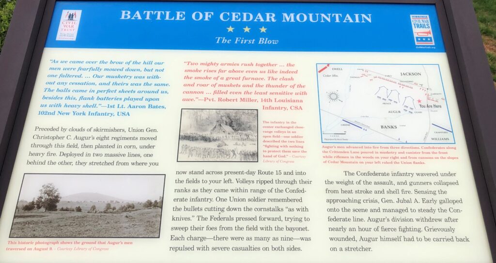 BATTLE OF CEDAR MOUNTAIN THE FIRST BLOW MEMORIAL PANEL