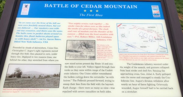 BATTLE OF CEDAR MOUNTAIN THE FIRST BLOW MEMORIAL PANEL