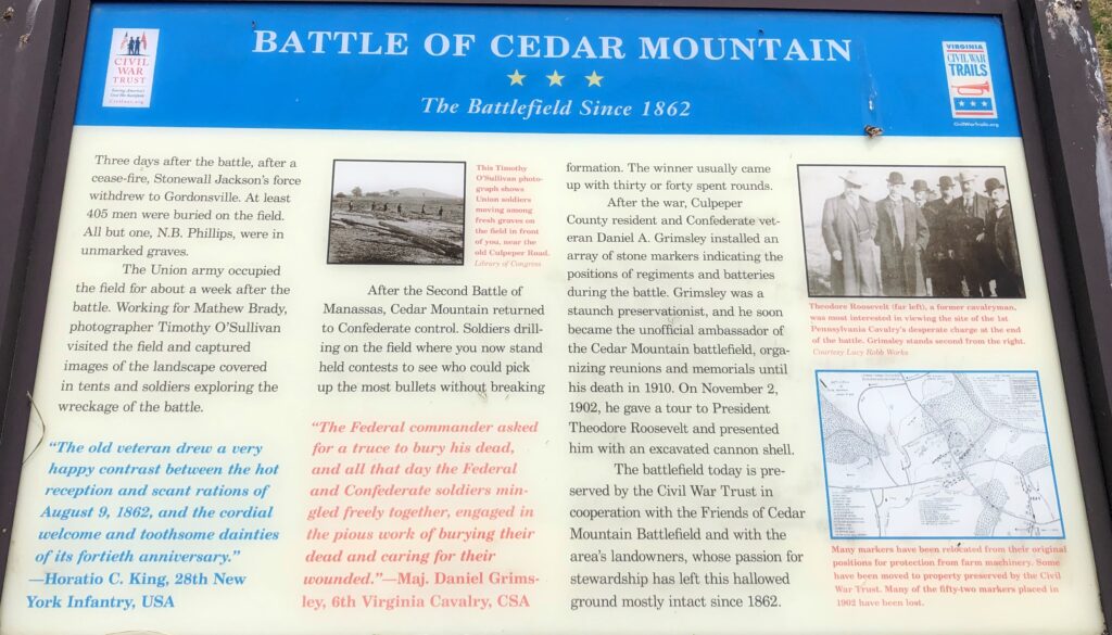BATTLE OF CEDAR MOUNTAIN THE BATTLEFIELD SINCE 1862 MEMORIAL PANEL