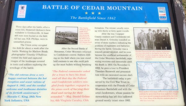 BATTLE OF CEDAR MOUNTAIN THE BATTLEFIELD SINCE 1862 MEMORIAL PANEL