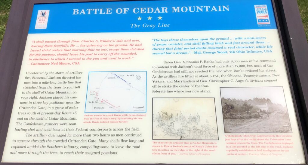 BATTLE OF CEDAR MOUNTAIN THE GRAY LINE MEMORIAL PANEL