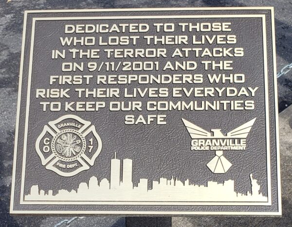 GRANVILLE 9/11 2001 WAR MEMORIAL PLAQUE