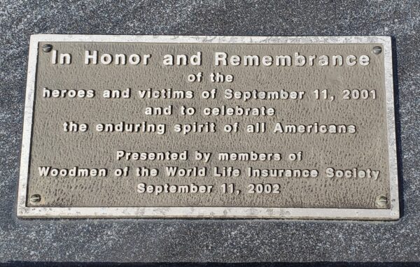 MORGANTOWN SEPTEMBER 11, 2001 WAR MEMORIAL FLAGPOLE PLAQUE