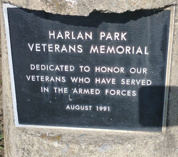 HARLAN PARK VETERANS MEMORIAL FLAGPOLE PLAQUE