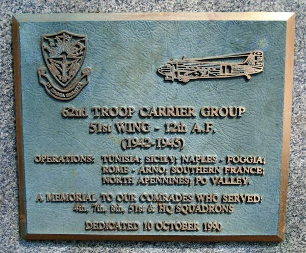 62ND TROOP CARRIER GROUP WAR MEMORIAL PLAQUE