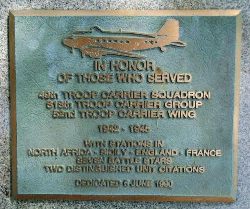 49TH TROOP CARRIER SQUADRON WAR MEMORIAL PLAQUE