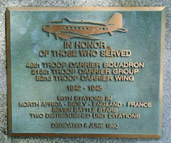 49TH TROOP CARRIER SQUADRON WAR MEMORIAL PLAQUE