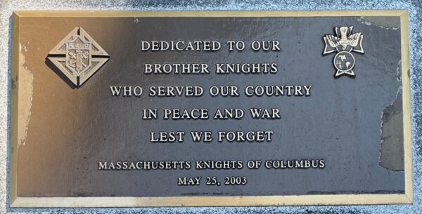 MASSACHUSETTS NATIONAL CEMETERY KNIGHTS OF COLUMBUS WAR MEMORIAL PLAQUE
