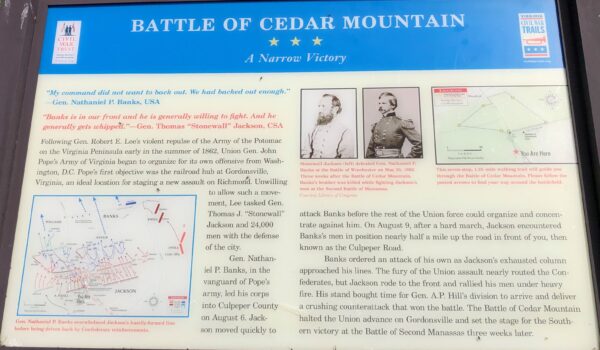 BATTLE OF CEDAR MOUNTAIN A NARROW VICTORY WAR MEMORIAL PANEL