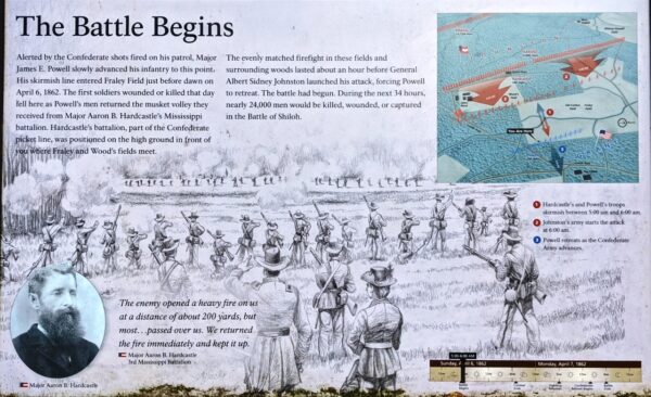 THE BATTLE BEGINS WAR MEMORIAL PANEL SHILOH