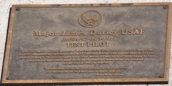 MAJOR JAMES DUICY USAF WAR MEMORIAL AIRCRAFT PLAQUE