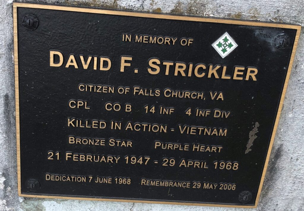 DAVID F. STRICKLER WAR MEMORIAL FLAGPOLE PLAQUE