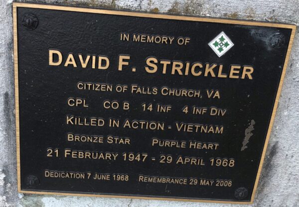DAVID F. STRICKLER WAR MEMORIAL FLAGPOLE PLAQUE
