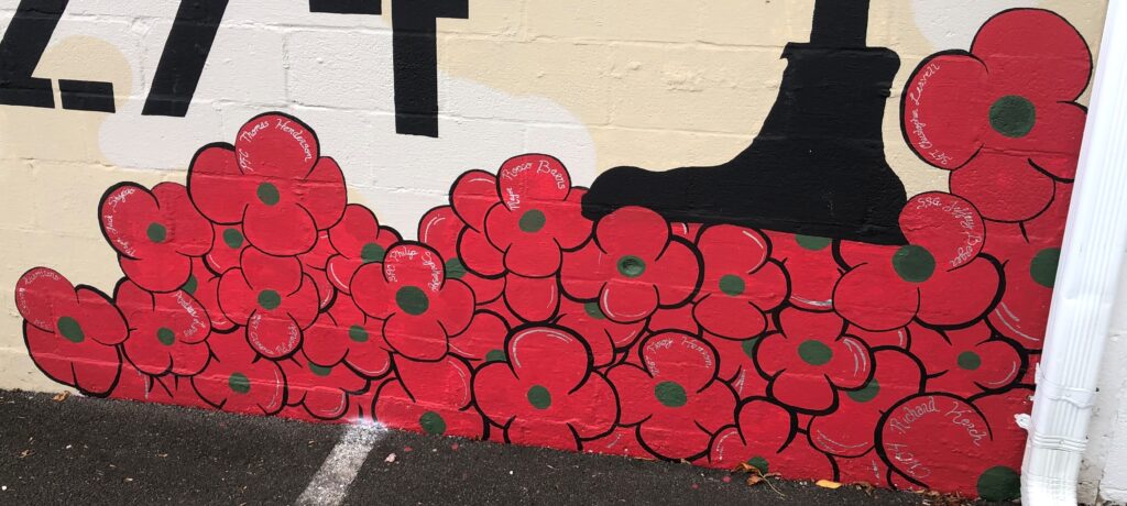 V.F.W. POST 9274 WAR VETERANS MEMORIAL MURAL HONOR ROLL POPPIES