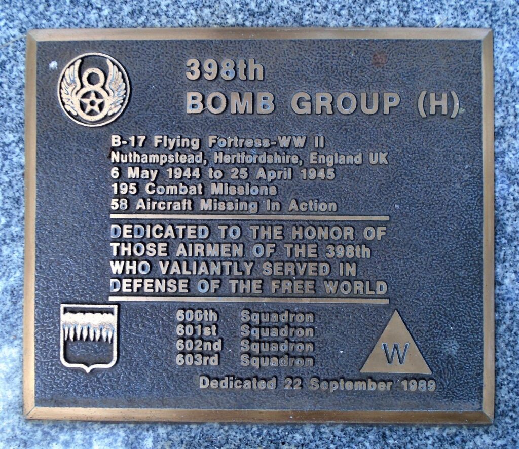 398TH BOMB GROUP (H) WAR MEMORIAL PLAQUE DAYTON