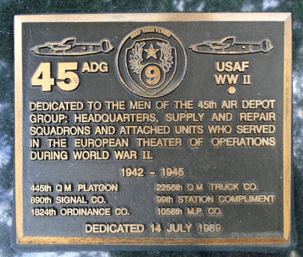 45 ADG USAF WWII MEMORIAL PLAQUE