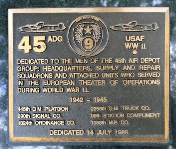 45 ADG USAF WWII MEMORIAL PLAQUE