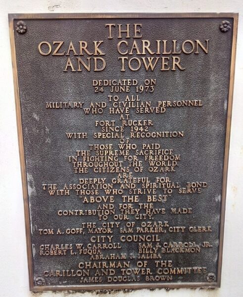 THE OZARK CARILLON AND TOWER WAR MEMORIAL PLAQUE A