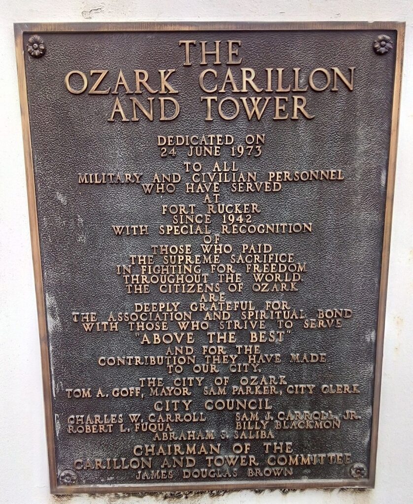 THE OZARK CARILLON AND TOWER WAR MEMORIAL PLAQUE A
