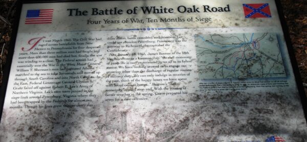 THE BATTLE OF WHITE OAK ROAD FOUR YEARS OF WAR MEMORIAL PANEL