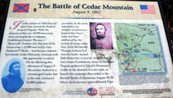 THE BATTLE OF CEDAR MOUNTAIN AUGUST 9, 1862 MEMORIAL PANEL