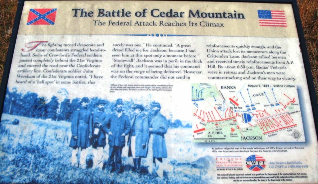 THE BATTLE OF CEDAR MOUNTAIN THE FEDERAL ATTACK MEMORIAL PANEL