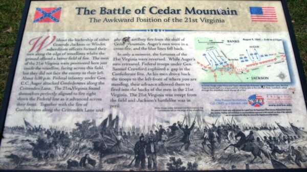 THE BATTLE OF CEDAR MOUNTAIN THE AWKWARD POSITION MEMORIAL PANEL