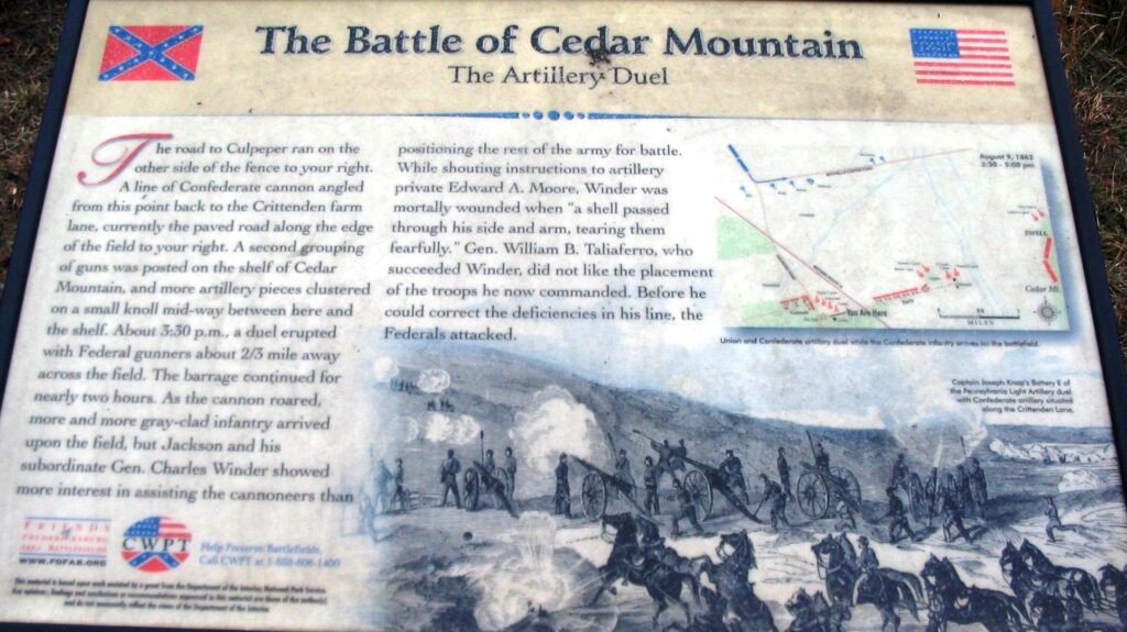THE BATTLE OF CEDAR MOUNTAIN THE ARTILLERY DUEL MEMORIAL PANEL