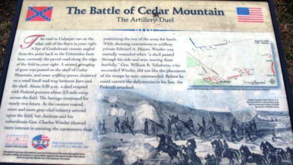 THE BATTLE OF CEDAR MOUNTAIN THE ARTILLERY DUEL MEMORIAL PANEL