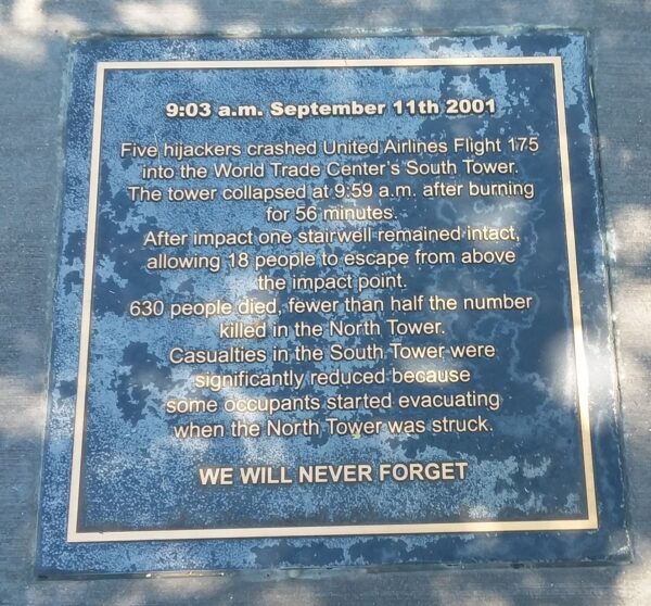 THE 9/11 MEMORIAL GARDEN PLAQUE E