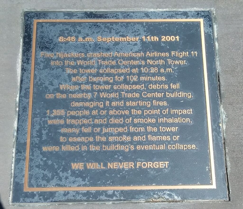 THE 9/11 MEMORIAL GARDEN PLAQUE D