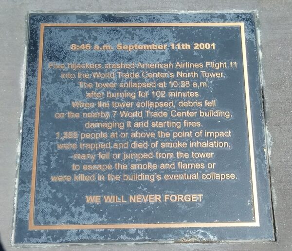 THE 9/11 MEMORIAL GARDEN PLAQUE D
