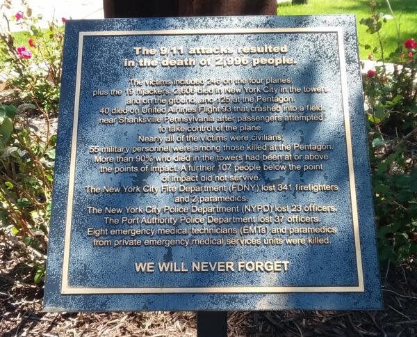 THE 9/11 MEMORIAL GARDEN PLAQUE B