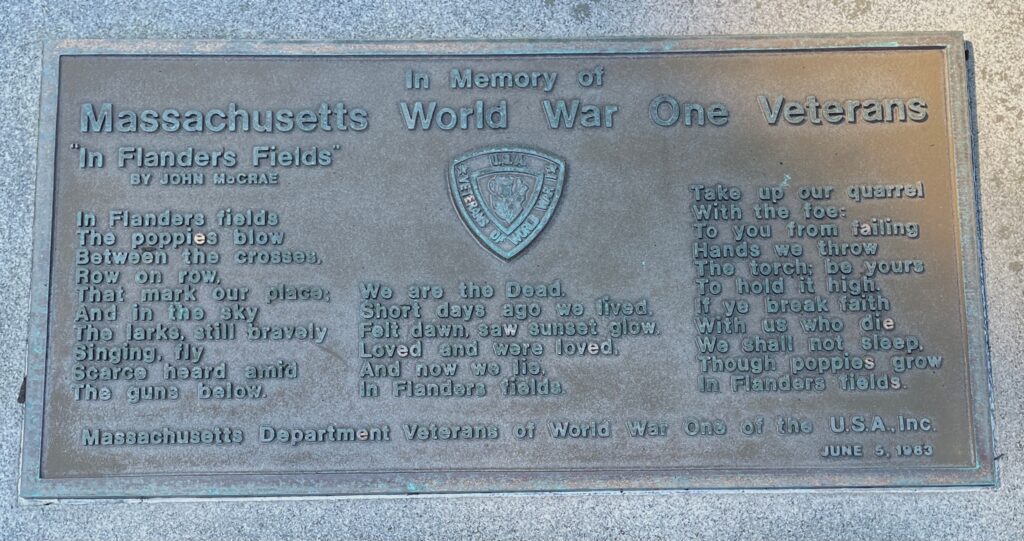 MASSACHUSETTS NATIONAL CEMETERY MASSACHUSETTS WORLD WAR ONE VETERANS MEMORIAL  PLAQUE