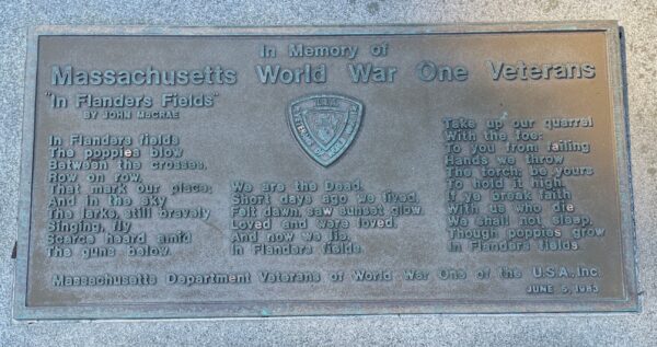 MASSACHUSETTS NATIONAL CEMETERY MASSACHUSETTS WORLD WAR ONE VETERANS MEMORIAL  PLAQUE