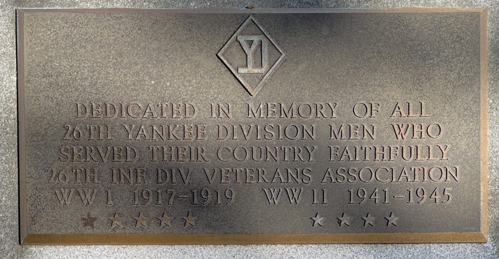 MASSACHUSETTS NATIONAL CEMETERY 26TH YANKEE DIVISION WAR MEMORIAL PLAQUE