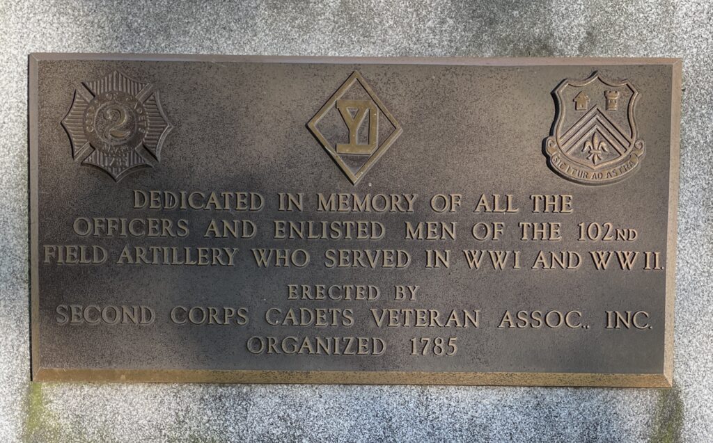 MASSACHUSETTS NATIONAL CEMETERY 102ND FIELD ARTILLERY VETERANS MEMORIAL PLAQUE