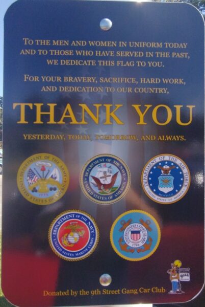 9TH STREET GANG CAR CLUB VETERANS MEMORIAL FLAGPOLE PLAQUE